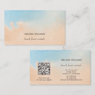 Carte De Visite Océan aquarelle bleu terracotta 