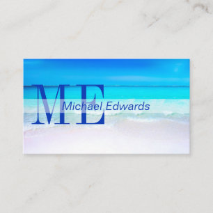 Carte De Visite Ocean Beach Aqua Blue Sea Travel Monogramme modern