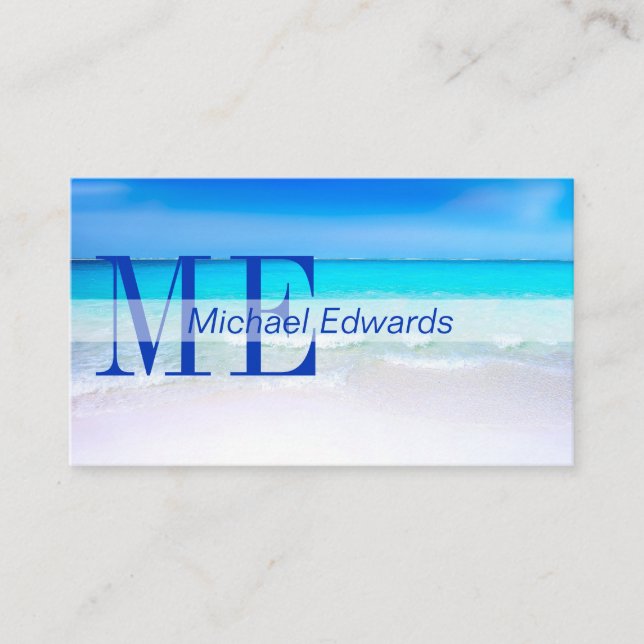 Carte De Visite Ocean Beach Aqua Blue Sea Travel Monogramme modern (Devant)