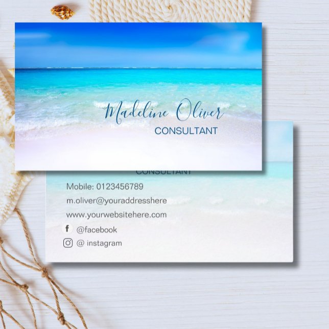 Carte De Visite Ocean Beach Sea Social Media Travel Aqua Blue (Créateur téléchargé)