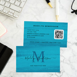 Carte De Visite Ocean Blue Brush Strots Moderne Brush QR Code