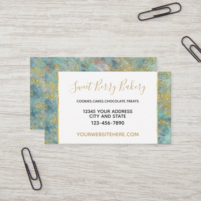 Carte De Visite Ocean Blue Gold Abstrait (Devant/Arrière en situation)