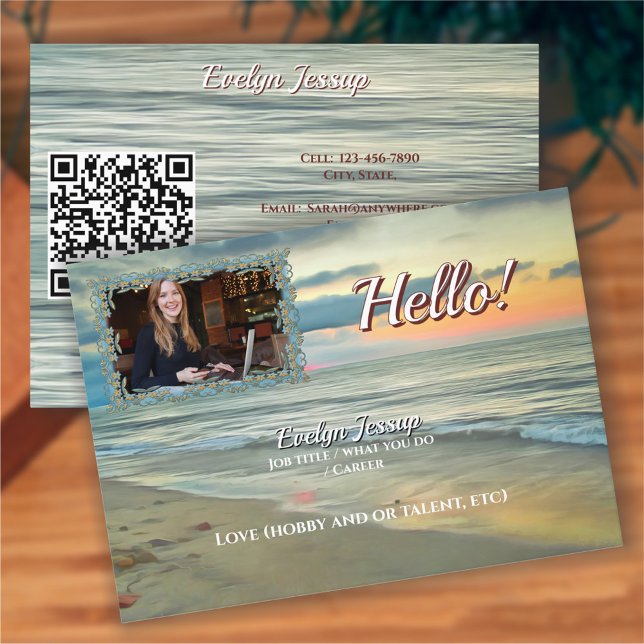 Carte de visite Ocean Sunset 0735 QR Code Hello (Créateur téléchargé)