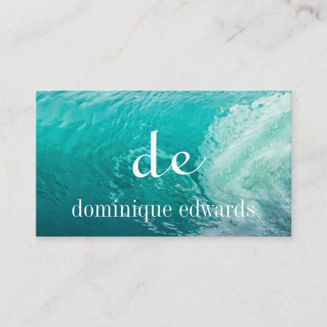 Carte De Visite Ocean Wave Blue Moderne Monogramme élégant (Devant)