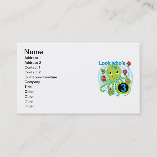 Carte De Visite Octopus 3e anniversaire T-shirts et cadeaux (Devant)