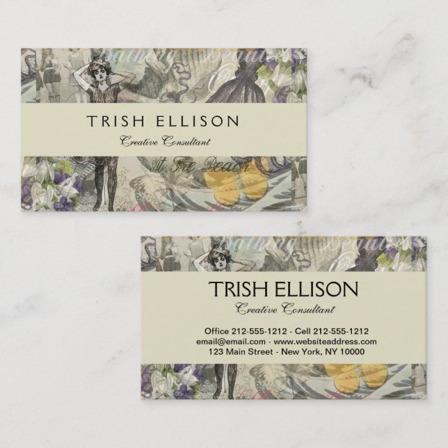 Carte De Visite Octopus Beach Antique Côte Steampunk (Devant / Derrière)