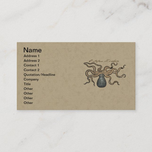 Carte De Visite Octopus Kraken Illustration Vintage (Devant)