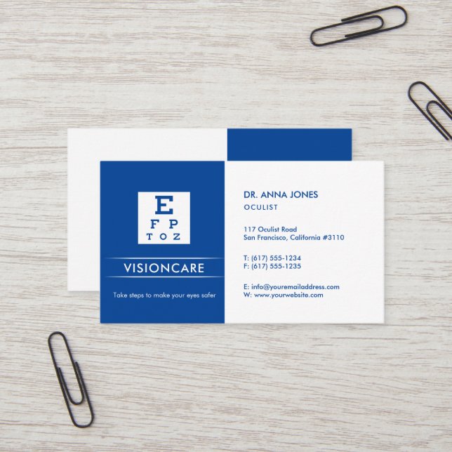 Carte De Visite Oculiste | Optican (Devant/Arrière en situation)