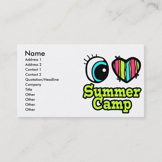 Carte De Visite Œil brillant cœur j'aime le camp d'été (Devant)