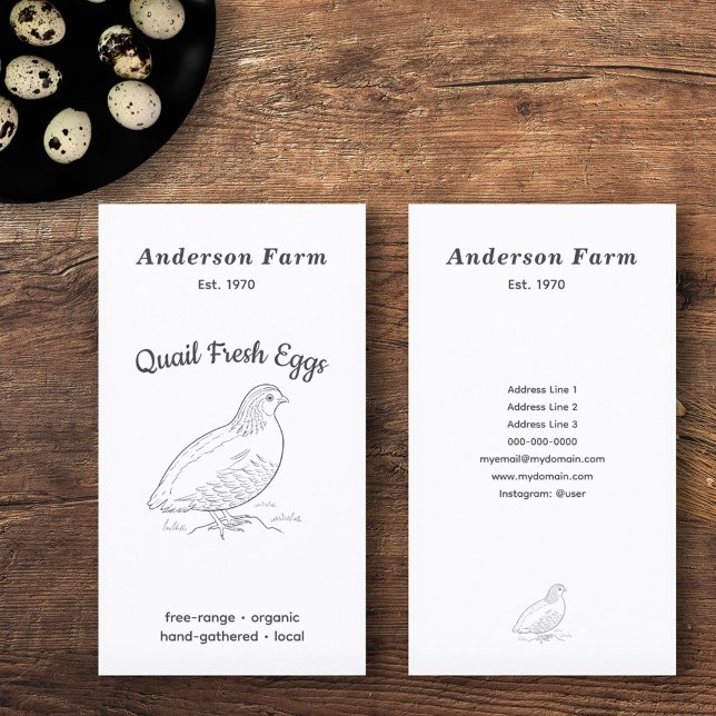 Carte De Visite OEufs De Quail De Ferme Fraîches Simple Verticaux (Simple Fresh Farm Quail Eggs Vertical Business Card)