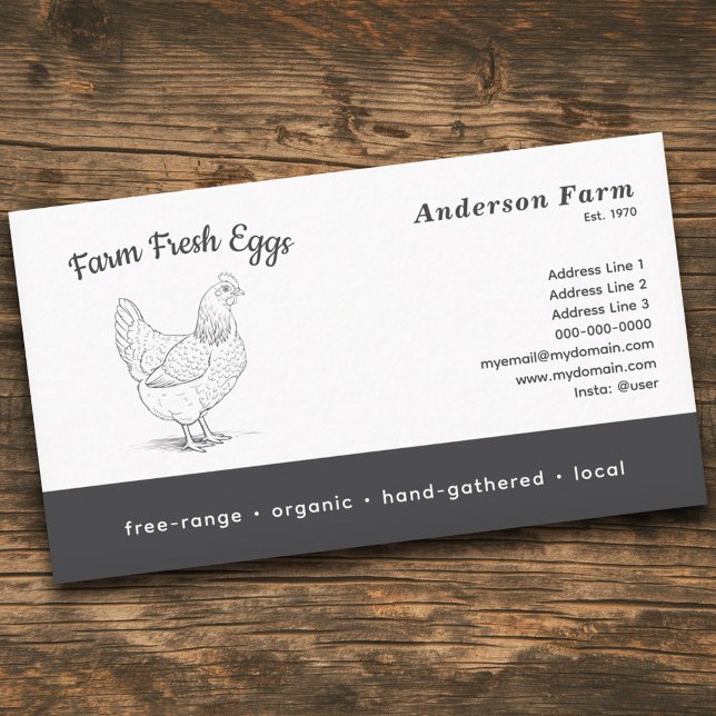 Carte De Visite Oeufs frais de ferme simples avec Hen (Simple Farm Fresh Eggs with Hen Business Card)