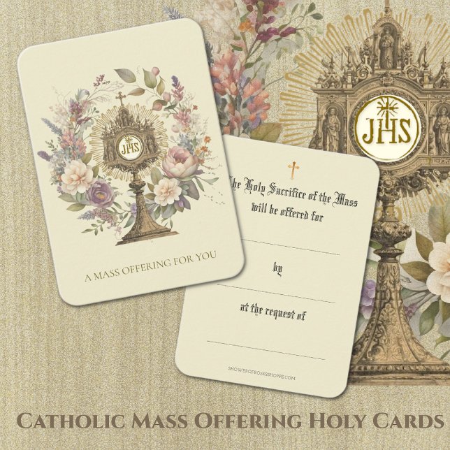 Carte De Visite Offrande de messe catholique Monstrance Florale  (Traditional Catholic Mass Offering Holy Cards )