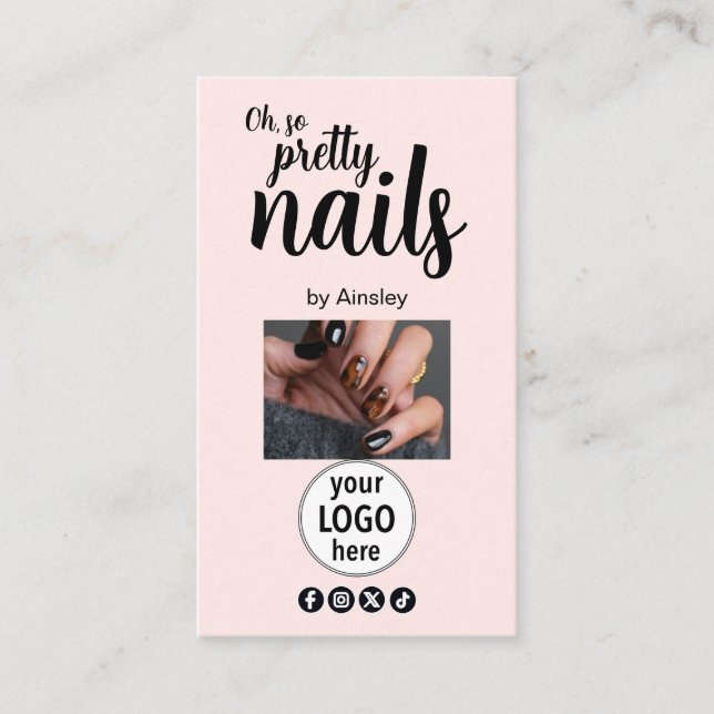 Carte De Visite Oh So Pretty Nails Rose Logo Code QR Social (Devant)