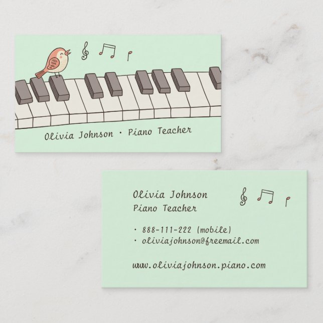 Carte De Visite Oiseau de chant sur le professeur de piano de (Devant / Derrière)