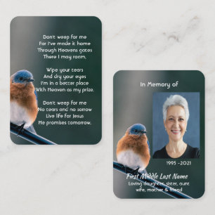 Carte De Visite Oiseau de jardin Bluebird Memorial photo chrétienn