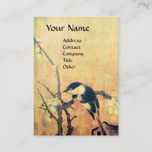 CARTE DE VISITE OISEAU DE PRINTEMPS SUR UN ARBRE FLEURIER JAUNE