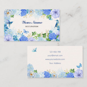 Carte De Visite Oiseau floral bleu simple élégant