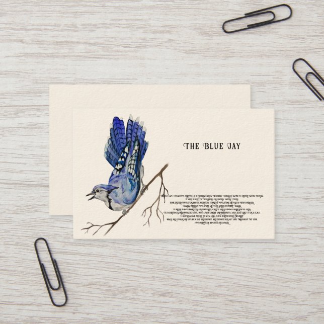 Carte De Visite Oiseau forestier Blue Jay (Devant/Arrière en situation)