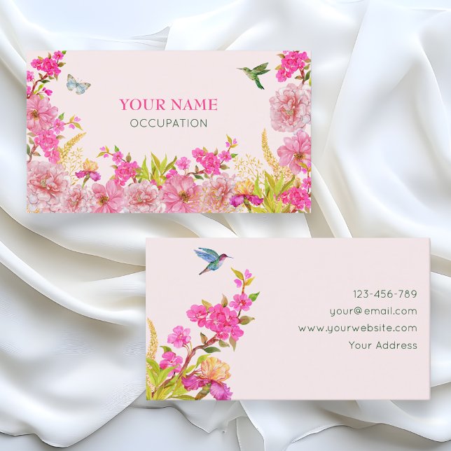 Carte De Visite Oiseau tropical aquarelle florale rose  (Créateur téléchargé)