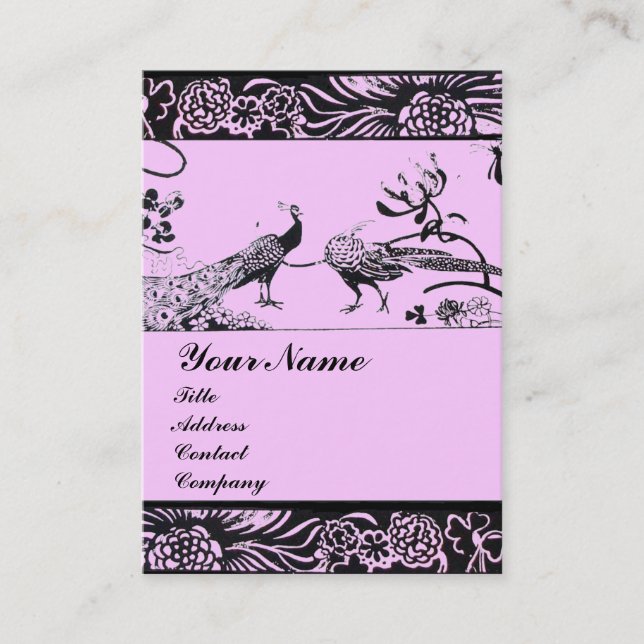 Carte De Visite OISEAUX D'AMOUR DE MARIAGE, noir et blanc rose (Devant)