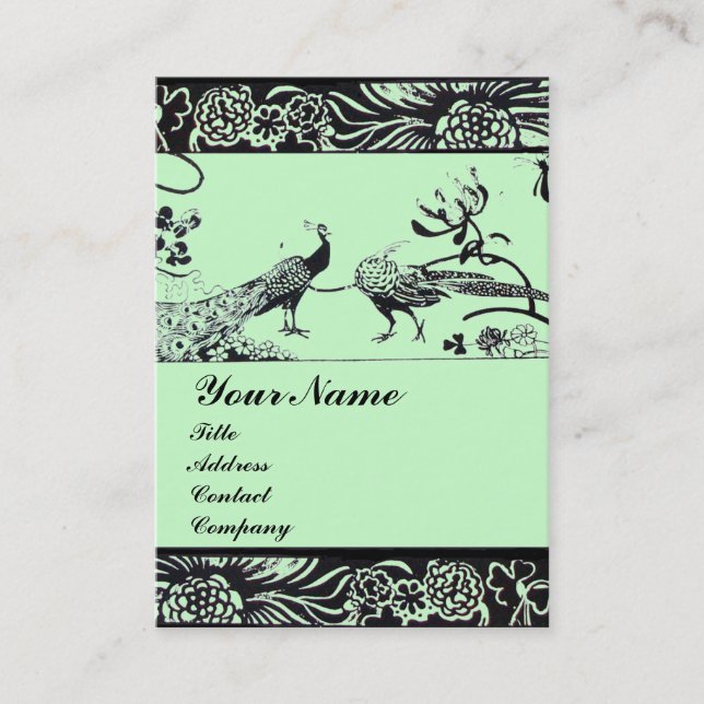 Carte De Visite OISEAUX D'AMOUR DE MARIAGE, noir et blanc, vert (Devant)