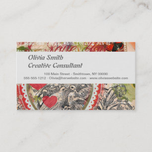 Carte De Visite Oiseaux de l'amour Cœur Rouge Collage d'art