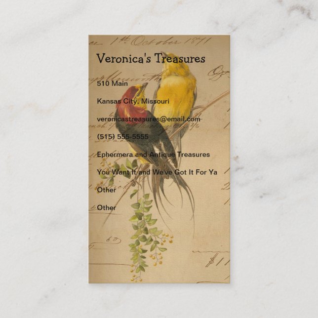 Carte De Visite Oiseaux du paradis vintages (Devant)