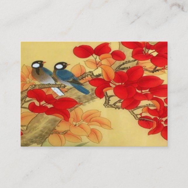 Carte De Visite Oiseaux et feuille bleus orientaux d'automne (Devant)