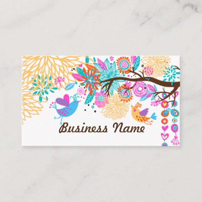 carte de visite - oiseaux, fond fleuri (Devant)