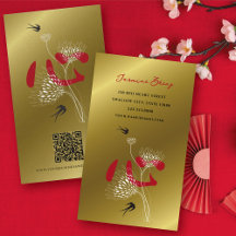 Oiseaux Hirondelles & Cœur Chinois Floral Oriental