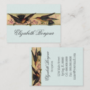 Carte De Visite Oiseaux rencontrant des fleurs de ressort de