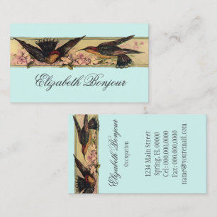 Carte De Visite Oiseaux rencontrant des fleurs de ressort de