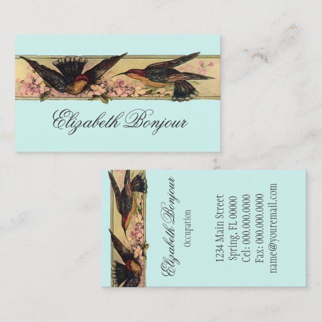 Carte De Visite Oiseaux rencontrant des fleurs de ressort de (Devant / Derrière)