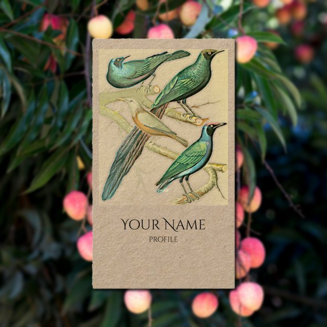 Carte De Visite Oiseaux verts vintage - Kraft (Créateur téléchargé)
