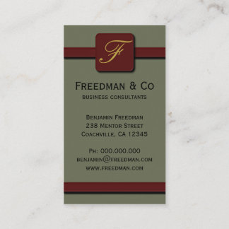 Carte De Visite Olive Green et Dark Red Monogram Professionnel