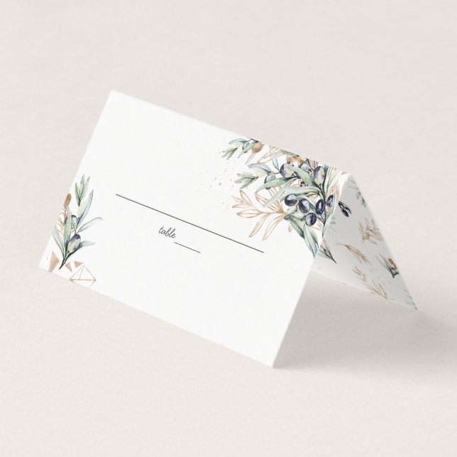 Carte De Visite Olive Grove Greenery Gold Mariage Place Card (Devant)