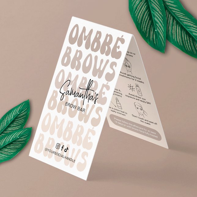 Carte De Visite Ombré Brows Instructions de post-soins Retro Beige (Powder Brows after care instructions cards in a trendy beige and white design)