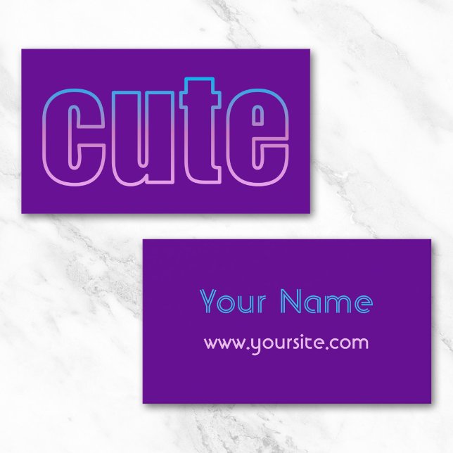 Carte De Visite Ombre Contour Mignon sur Violet (Ombre Outline Cute on Purple Business Card)