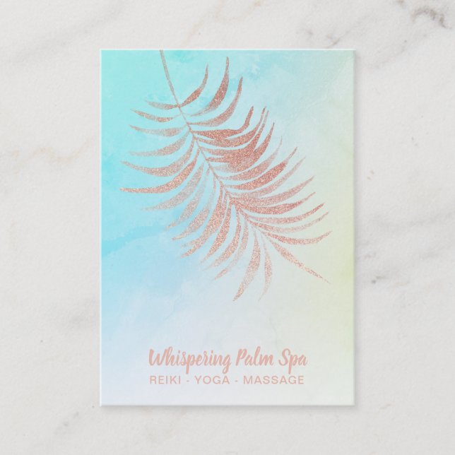 Carte De Visite *~* Ombre Pastel Rose Gold Palm Leaf Turquoise (Devant)