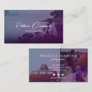 Carte De Visite Ombre Violet Abstrait Overlay 4 Photos Script