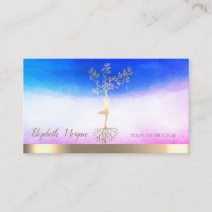 Carte De Visite Ombre Yoga Instructeur Gold Tree femmes Silhouette