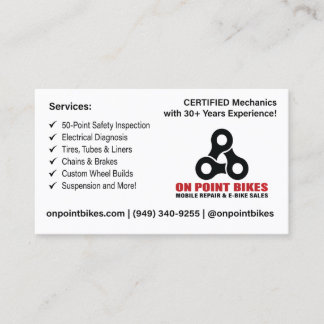 Carte De Visite On Point Bikes Custom Design