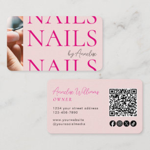 Carte De Visite Ongle Moderne Code QR d'Icône Sociale Rose Blush P