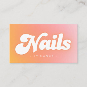 Carte De Visite Ongle Tech Gradient Rose Pêche Groovy Rétro