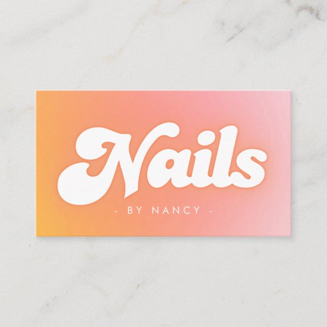 Carte De Visite Ongle Tech Gradient Rose Pêche Groovy Rétro (Devant)