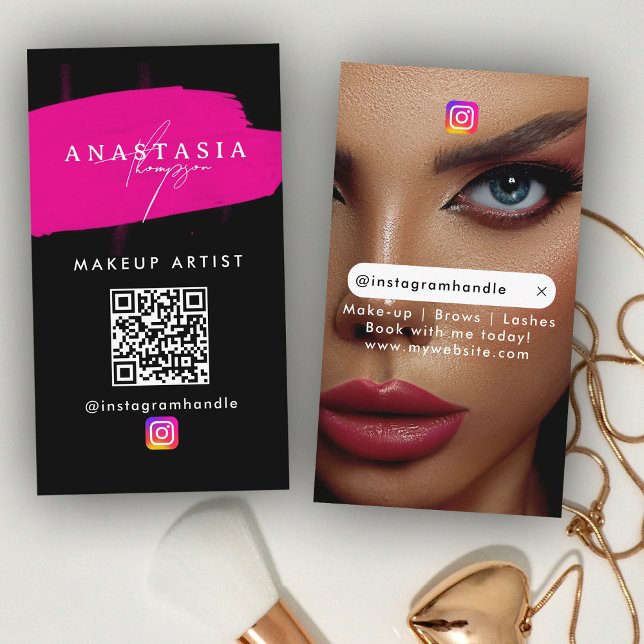 Carte De Visite Ongles de beauté de l'influent médias sociaux rose (Influencer Beauty Nails Social Media Black Pink Business Card)