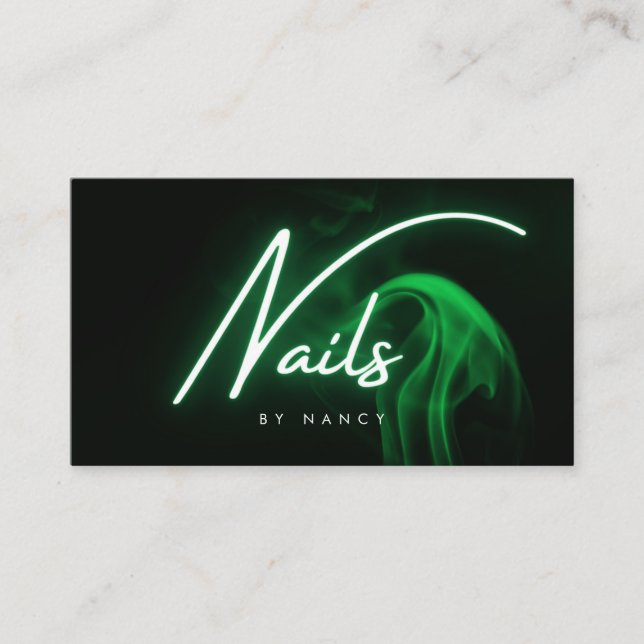 Carte De Visite Ongles Néon Verts Typographie de Script Nail Tech  (Devant)