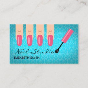 Carte De Visite Ongles Rose Sur Studio D'Onglerie Bleu