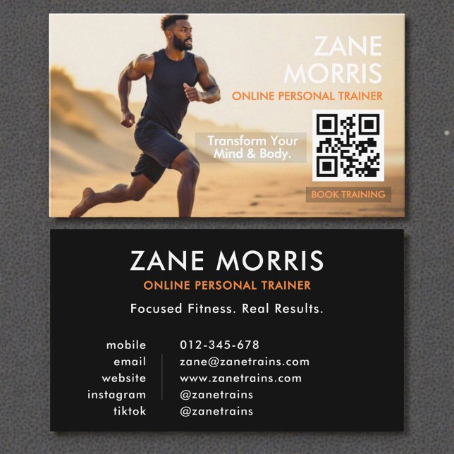 Carte De Visite Online Personal Trainer Photo QR Code (Créateur téléchargé)
