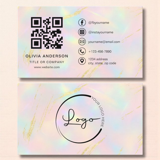 Carte De Visite Opal Faux Gold Minimalist QR Code (Créateur téléchargé)